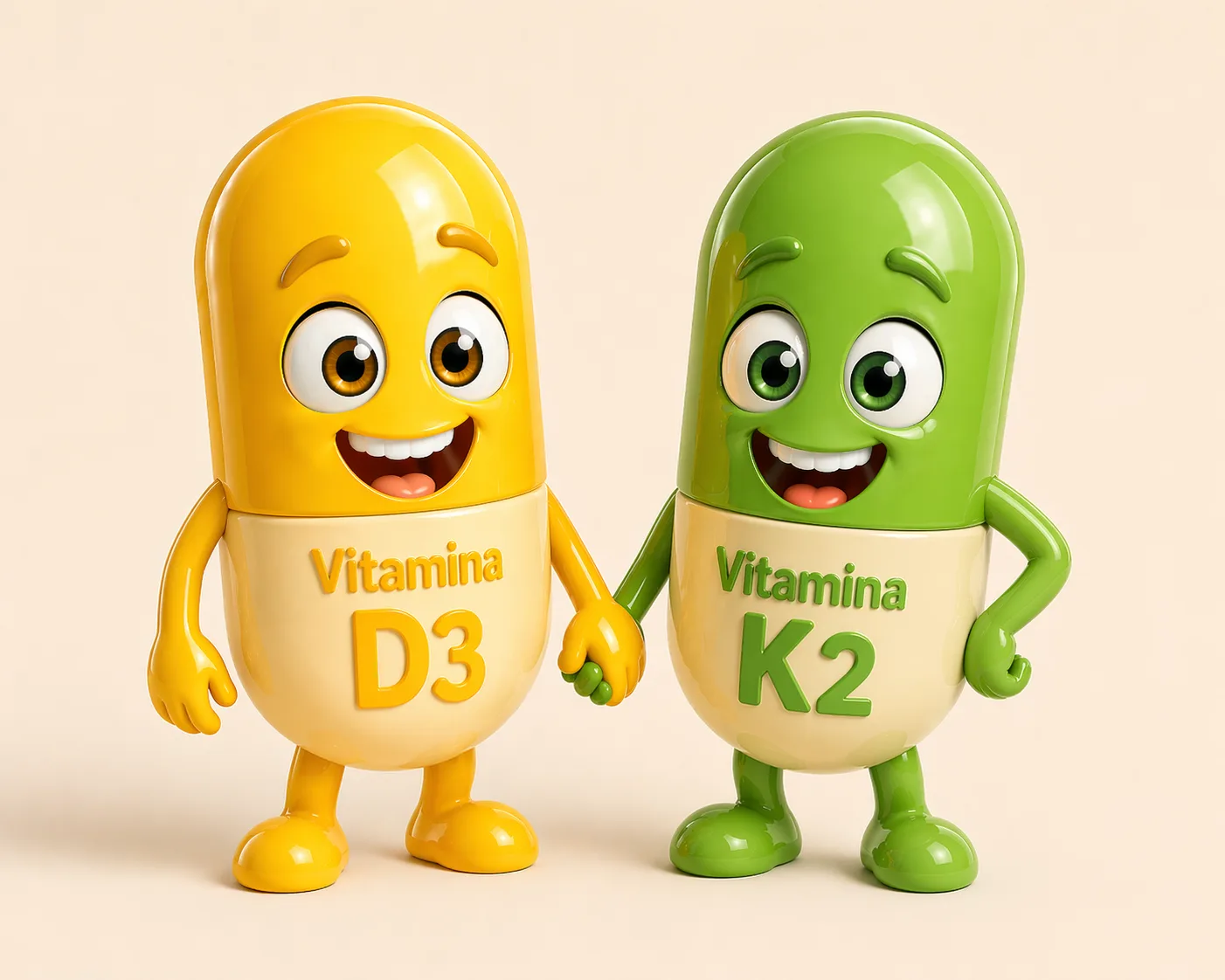 Vitamina D3 e K2 dando as mãos — sinergia perfeita